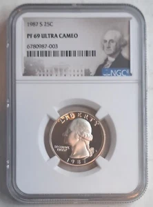 1987 S WASHINGTON QUARTER 25C PF69 ULTRA CAMEO NGC - Picture 1 of 2