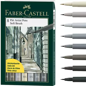 Faber-Castell 8 Pitt Artist Pens - Grey India Ink Soft Brush - Graphic Artists - Picture 1 of 11
