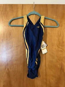 Speedo Girls Racing Xtra Life Lycra Swimsuit Vintage Navy Gold NWT Youth Size 24 - Picture 1 of 12