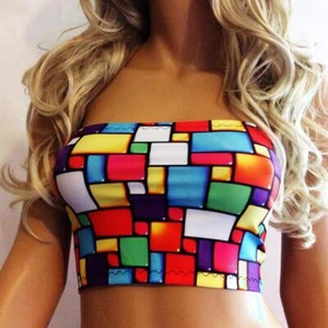 Block Boob Tube Top Stretch Strapless Bandeau Club Party Tetris Style Beach M162 - Picture 1 of 8