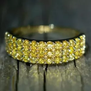 Round Cut Simulated Yellow Citrine Wedding Band Ring In 14k Yellow Gold Plated - Picture 1 of 5