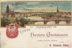 Gruss aus Frankfurt Main AK 1901 Reklame Firma Heimann Söhne Hessen 2208324 - Picture 1 of 2