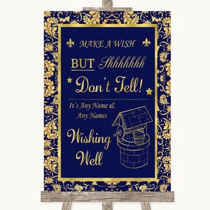 Blue & Gold Wishing Well Message Cartel de boda personalizado - Imagen 1 de 8