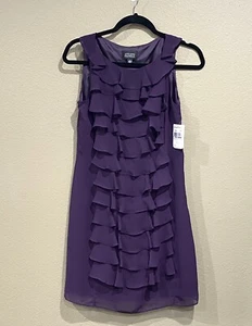 Adrianna Papell Damen 6 lila Kleid Rüschen ärmellos gefüttert BB22 - Neu mit Etikett - Bild 1 von 11