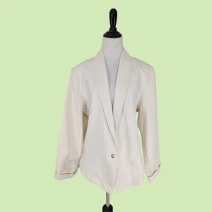 VTG ORVIS blazer L Women Cotton Denim Ivory Single Button - Picture 1 of 8