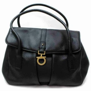 Ferragamo Black Leather Gancini Satchel Flap Bowler 860416 - Picture 1 of 12