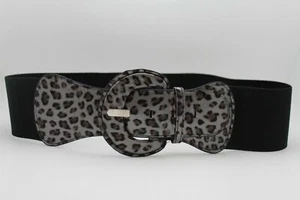 Women Fashion Silver Leopard Print Belt Hip Waist Elastic Black Waistband S M - Picture 1 of 12
