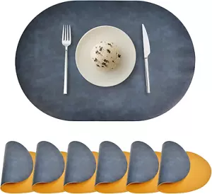 Oval Placemats Set of 6, Faux Leather Place Mats for Dining Table Dual Sided Pla - Picture 1 of 12