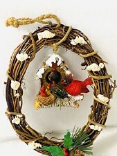 Cardinal Resin Wreath Christmas Ornament 5” Rattan