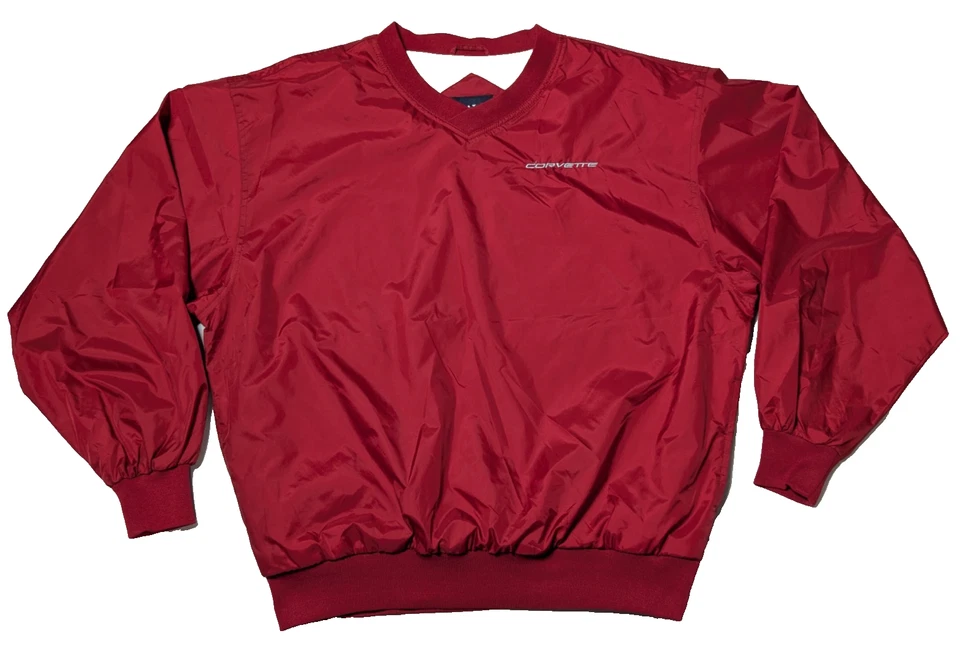 Винтажный GM CHEVY CORVETTE мужчин средний красный нейлона с подкладкой Sport-Tek пуловер ветровка - Изображение 1 из 4