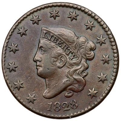 1828 N-8(b) R-3 Matron or Coronet Head Large Cent Coin 1c - Image 1 of 2