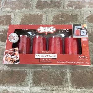 Loft Living 4 Piece LED Pillar Flameless Candle Set Red Cinnamon Scented W/Timer - Picture 1 of 12