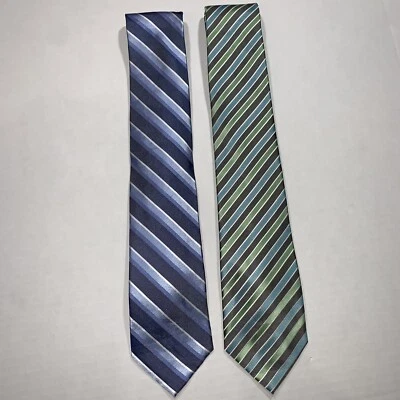 Paquete de 2 corbatas de seda Stafford, patrón de rayas, azul/verde Foto 1 de 4