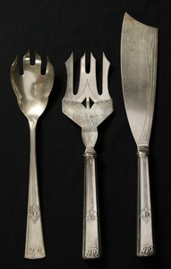 Albert Mayer für WMF Vorlegebesteck Silber Auflage Modell 44 Jugendstil um 1900 