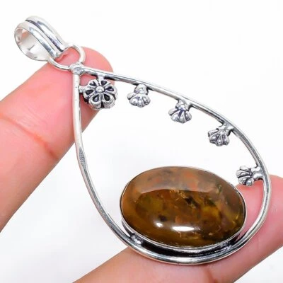 Colgante de joyería de plata de ley 925 con piedras preciosas hechas a mano de bronce 2,60" Q785 Foto 1 de 4