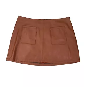 Maeve Skirt Women 2X Plus Cinnamon Faux Leather A Lined Pocket Anthropologie - Picture 1 of 10