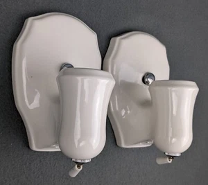 Pair ALABAX White Porcelain Pull Chain Sconces, New Old Stock but rewired, - Picture 1 of 15
