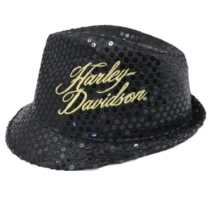 Harley Davidson Girls Black Sequin and Gold Embroidered  Fedora  Size  4-12 NWT - Picture 1 of 2