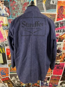 Abrigo de trabajo forrado con plantilla de mezclilla índigo vintage años 70 productos químicos Stauffer ropa de trabajo XL - Imagen 1 de 16