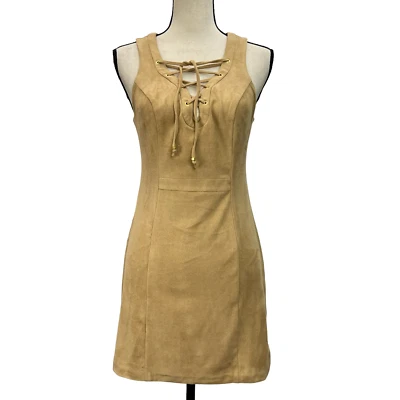 Vestido con cordones de gamuza sintética tostada talla 2 Foto 1 de 4