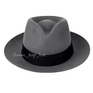 Neu britischer 100 % Wollfilzhut Herren Fedora große Größen rohe Kante Krempe Satin gefüttert - Bild 1 von 12