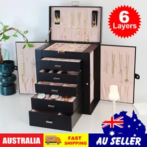 Leather Jewelry Organizer Box for Women 6Layers Storage Display Holder Case Gift - Picture 1 of 12