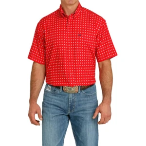 Cinch Men's Red Arenaflex Square Print Button Down Shirt MTW1704137 - Picture 1 of 5