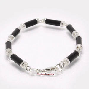 Eight Segment Black Onyx Cylinder Bracelet w/ 925 Sterling Silver Links - TPJ - Picture 1 of 5