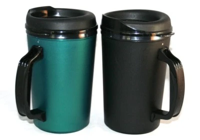 2 Foam Insulated 20 oz ThermoServ Mugs Black & Green - Image 1 of 2