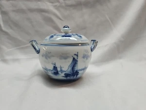 Azúcarero vintage de porcelana azul sobre blanco Delft con tapa Alemania - Imagen 1 de 9