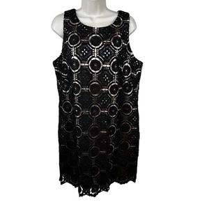 Eliza J Crochet Lace Sheath Dress Sleeveless Black 14P Petite Party Wedding - Picture 1 of 13