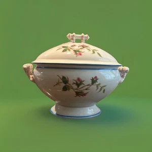 Antike Haviland & Co. Limoges Moos Rose blauer Rand bedeckt große Terrine 12”x10” - Bild 1 von 7
