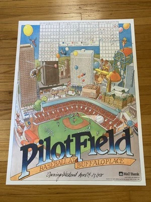 1988 Buffalo Bisons pilot field inaugural opening poster 24x18 promo cartoon - Image 1 of 4