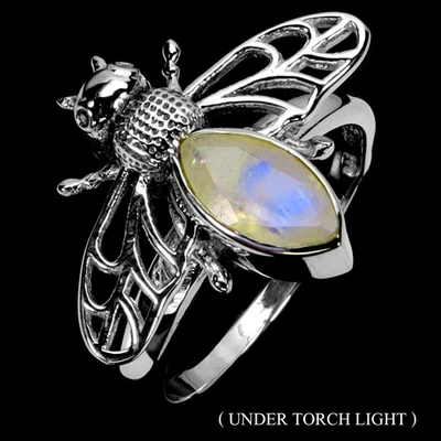 Black Friday 925 Sterling Silver Ring Marquise Moonstone Bee Jewelry Size 7 - Image 1 of 4