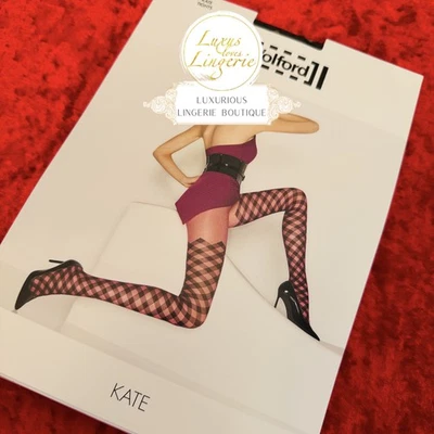 Medias Kate de Wolford S Pequeñas Sahara Negras Pantimedias Diseño Stayup a Cuadros Foto 1 de 4
