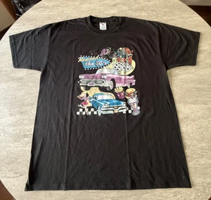 Vintage Jerzees “Rewind the 50’s” Diner Graphic T-Shirt XL Black Retro Cars - Picture 1 of 6