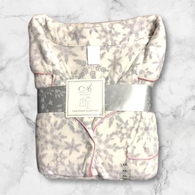 NUEVO CON ETIQUETAS ADONNA TALLA XXL Suave y acogedor copo de nieve blanco y rosa conjunto de dos piezas para dormir Foto 1 de 4