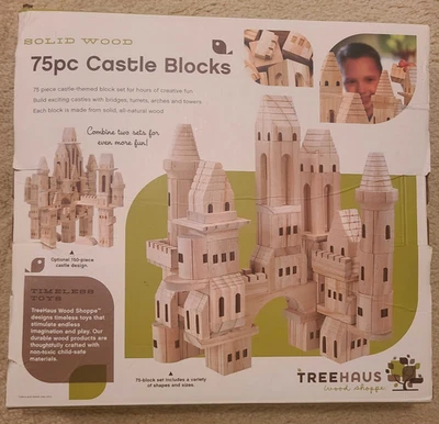 Treehaus Solid Wood Castle Blocks 75pc Toy Building,  4+ years - Image 1 of 2