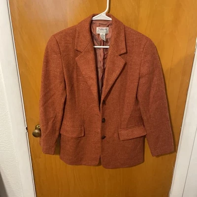 Talbots Blazer 尺寸 6 夹克 3 按钮暖橙色口袋 100% 羊毛 — 第 1/4 张图片