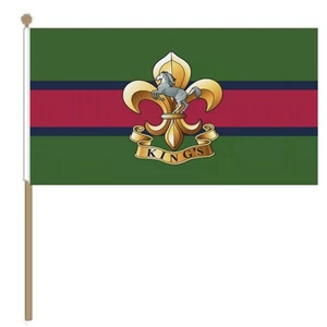 Kings Regiment Military 9'' x 6'' Flag With Wooden Base - Picture 1 of 4