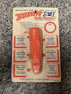 Vintage 5-in-1 Notfall Überleben Pfeife Feuerstein Signal Speicher Kompass Neu aus altem Lagerbestand - Bild 1 von 5
