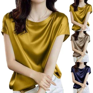 Office Commuting T-shirt Solid Summer Elegant Inelastic Loose Pullover - Picture 1 of 24
