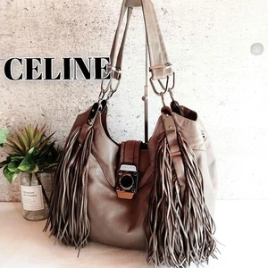 Auténtico bolso de hombro de cuero con flecos CELINE gris - Imagen 1 de 24