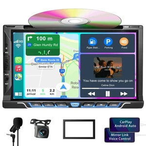 Double Din car Stereo with CD/DVD Player- CarPlay & Android Auto, Car Audio w... - Picture 1 of 8