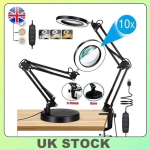 10X LED Magnifier Glass Desk Lamp Beauty Magnifying Lamp With Light Stand Clamp - Picture 1 of 12