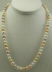 Cultured Freshwater Multi-color Pearl Necklace 14k Yellow Gold Fish Lock 