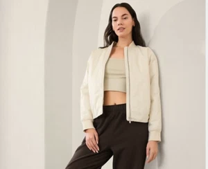 Athleta Bomber Jacket Women Medium Bone DWR Full Zip Performance Active NWT $199 - Picture 1 of 12
