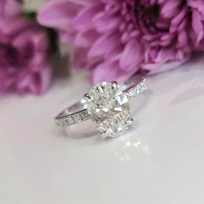 Womens Wedding Ring 2.50 Ct Oval Cut IGI Lab Created Diamond 14k White Gold - Image 1 of 4