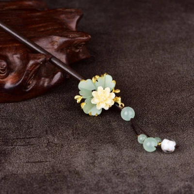 Китайский Hanfu палочка шпилька бисером кисточки шаг встряхнуть головной убор цветок ретро искусства - Изображение 1 из 4