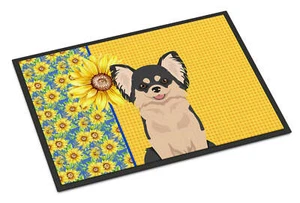 Sunflowers Longhaired Black White Chihuahua Indoor Outdoor Mat 18x27 Inches New - Picture 1 of 3